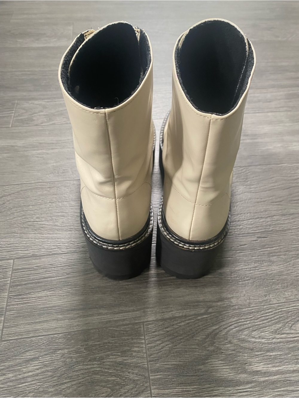 Women's Cream Front-Zip Platform Boots - Picture 3 of 3